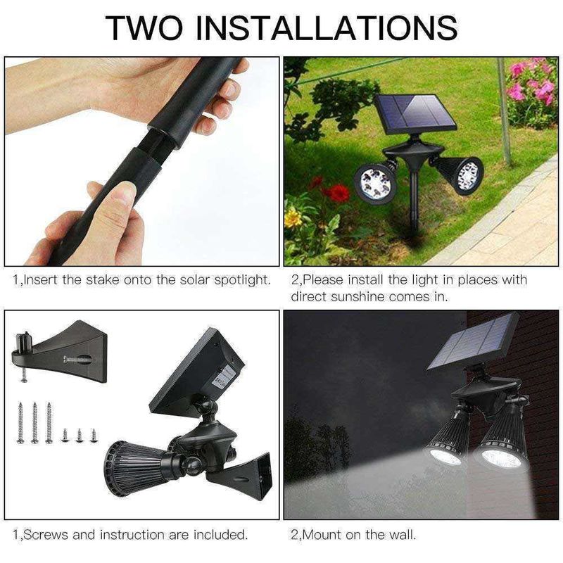 201 Plastique en acier inoxydable à double tête Lampes solaires extérieures Capteurs de mouvement