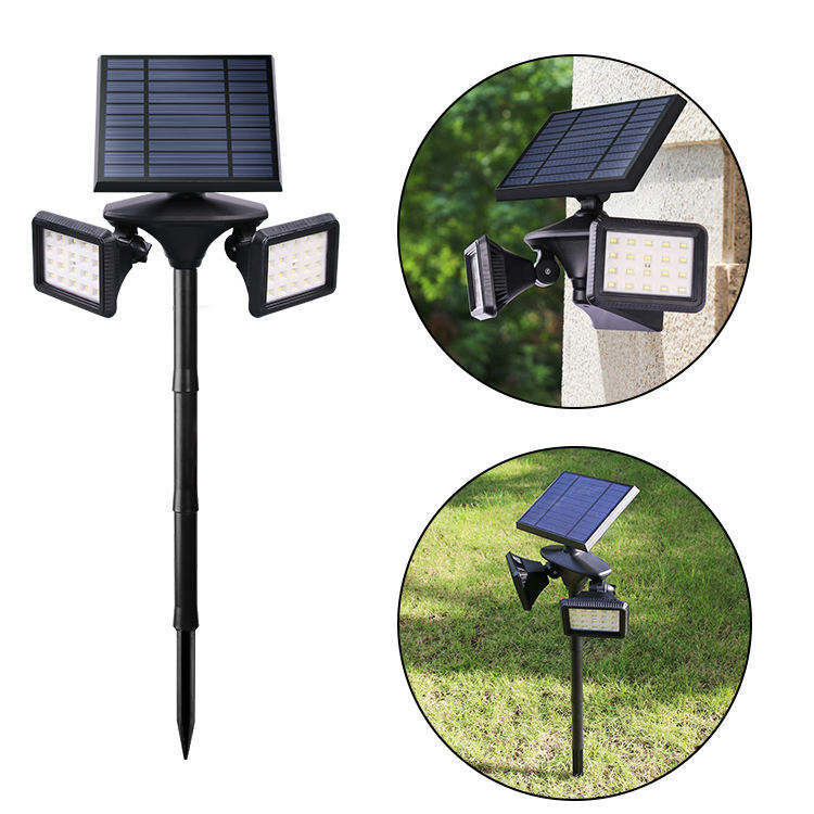 1- Lumières de jardin double tête en aluminium solaire ABS PC pour un éclairage extérieur supérieur