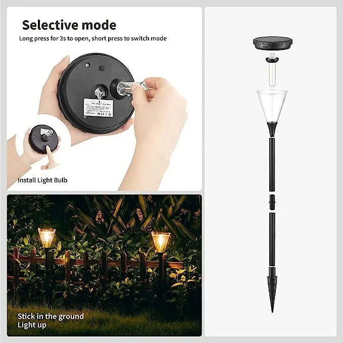 Indice de rendu des couleurs 80 Ra Outdoor alimenté par l'énergie solaire Blanc chaud 2 modes LED Lumières de pelouse de chemin de jardin