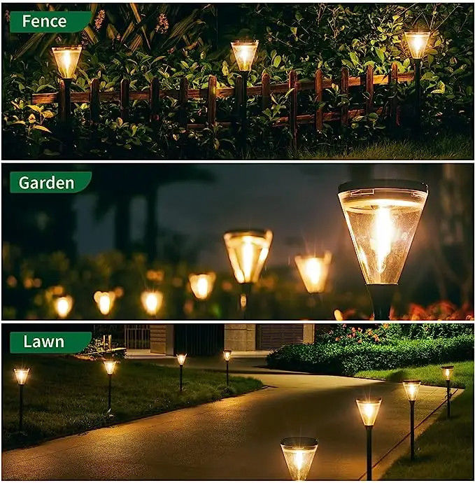 Indice de rendu des couleurs 80 Ra Outdoor alimenté par l'énergie solaire Blanc chaud 2 modes LED Lumières de pelouse de chemin de jardin