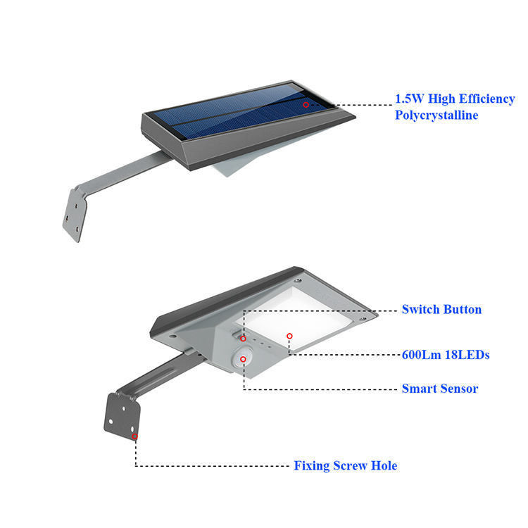 Lumière de rue solaire à LED, capteur de mouvement de la lampe extérieure imperméable à l'eau
