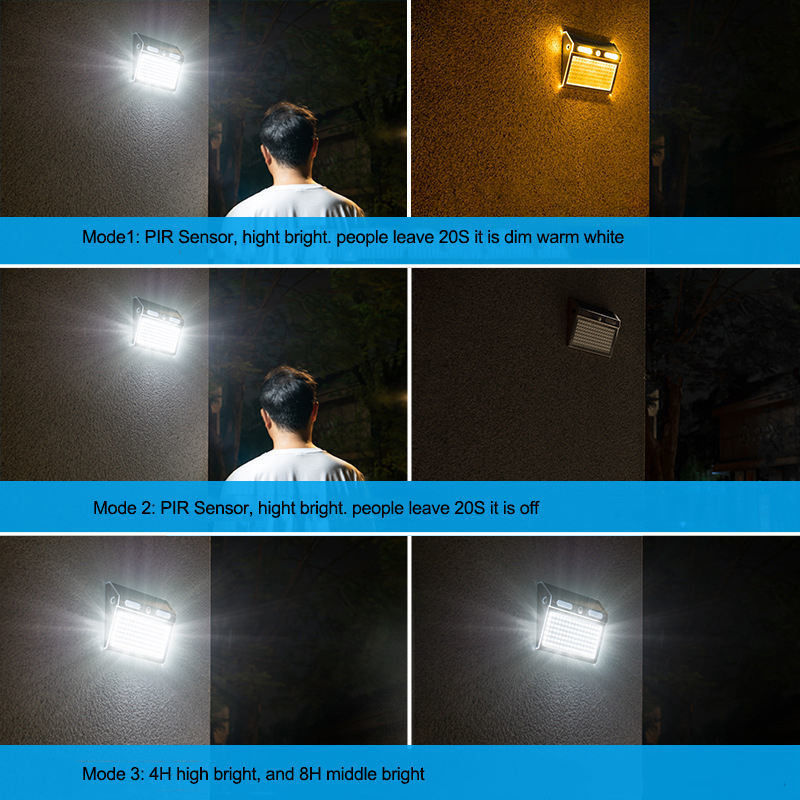 4 modes d'éclairage Lumière de porche extérieure solaire avec capteur de mouvement IP65
