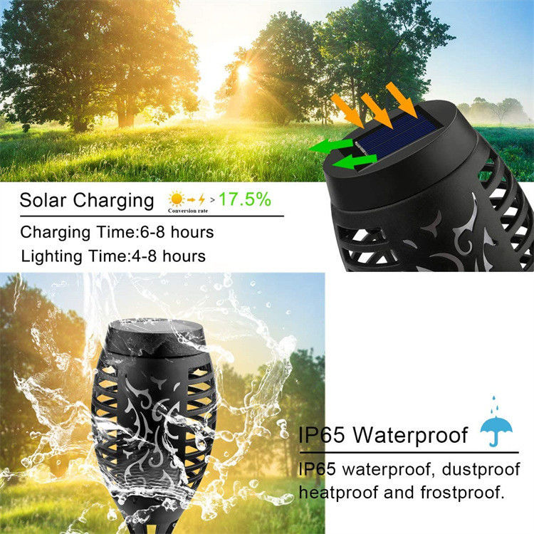 Lumière LED solaire pour la danse Flamme clignotante Paysage de la cour étanche à l'air libre