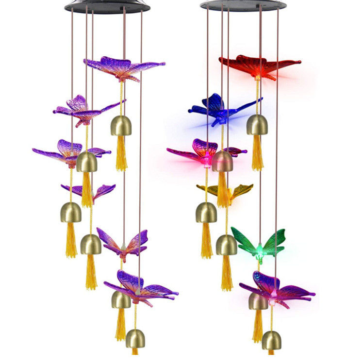 Lampe à cloche à vent de jardin Chimes à vent solaire Lumière pour décor de papillon intérieur personnalisable