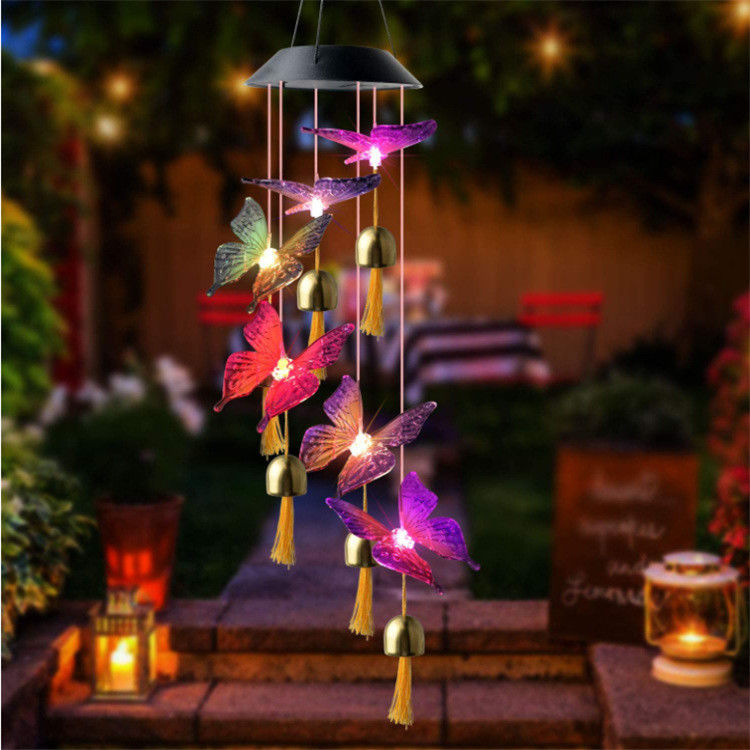 Lampe à cloche à vent de jardin Chimes à vent solaire Lumière pour décor de papillon intérieur personnalisable