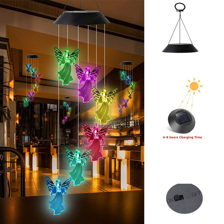 360° Angle de rayon de lumière Chimes de vent d'ange colorées pour l'extérieur Lumières solaires Décoration de jardin de fées