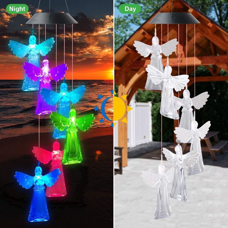 360° Angle de rayon de lumière Chimes de vent d'ange colorées pour l'extérieur Lumières solaires Décoration de jardin de fées