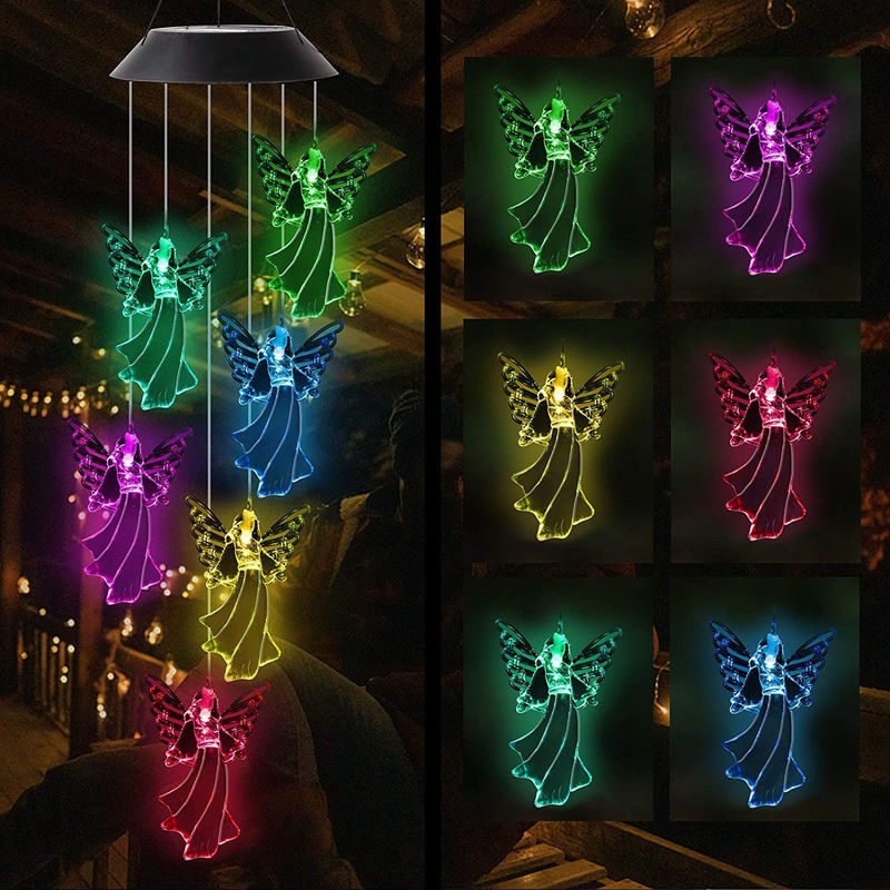 360° Angle de rayon de lumière Chimes de vent d'ange colorées pour l'extérieur Lumières solaires Décoration de jardin de fées