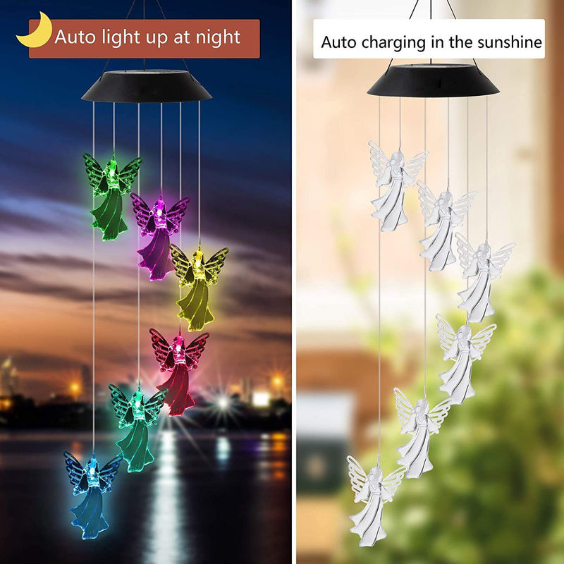 360° Angle de rayon de lumière Chimes de vent d'ange colorées pour l'extérieur Lumières solaires Décoration de jardin de fées