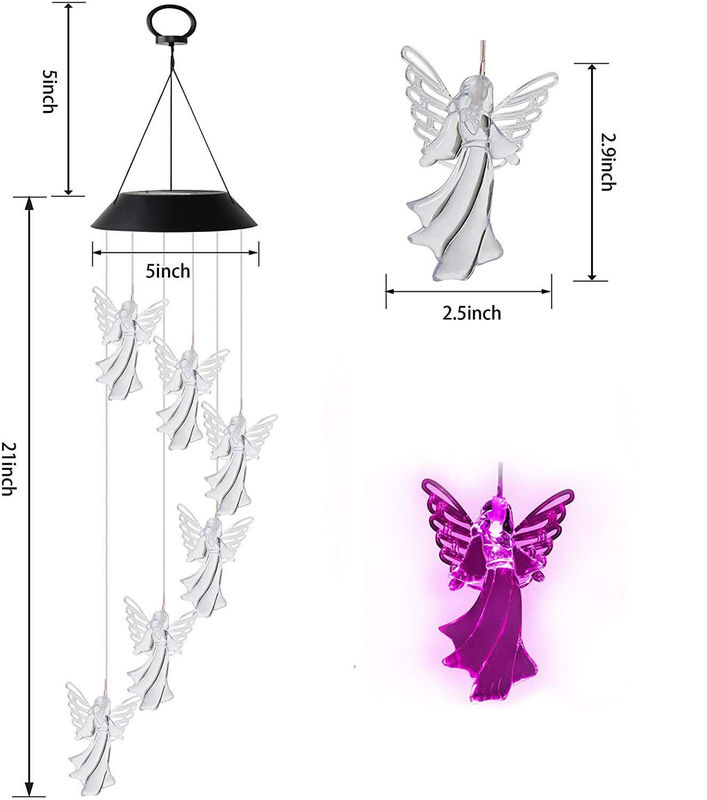 360° Angle de rayon de lumière Chimes de vent d'ange colorées pour l'extérieur Lumières solaires Décoration de jardin de fées