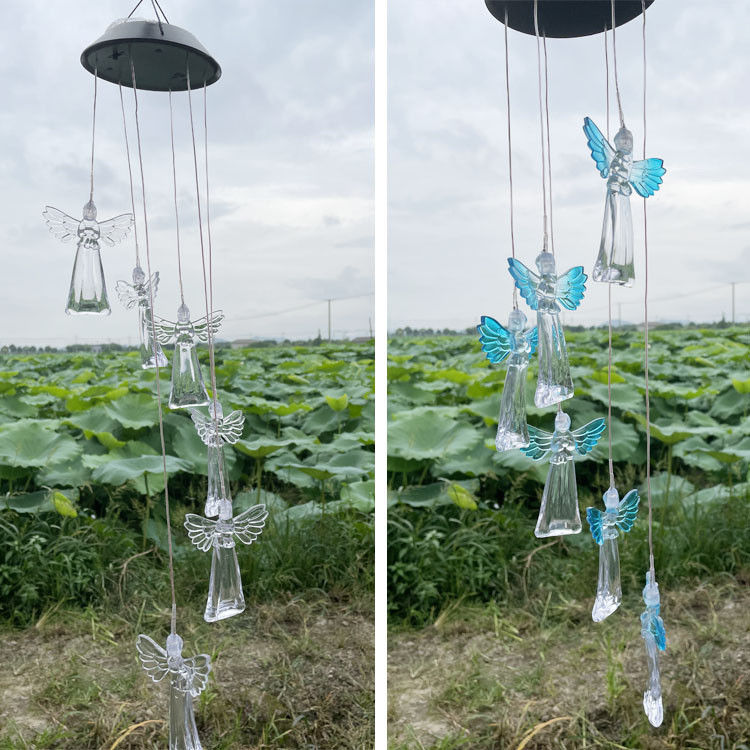 360° Angle de rayon de lumière Chimes de vent d'ange colorées pour l'extérieur Lumières solaires Décoration de jardin de fées