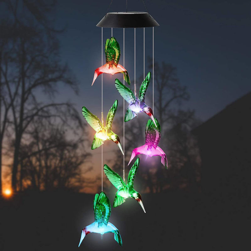 Temps de travail de 10 heures Lampe à cloche à vent de jardin colorée pour la décoration intérieure du colibri
