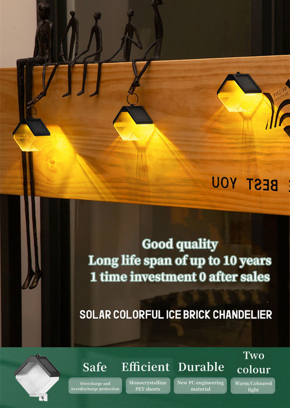 Chandelier en brique de glace à énergie solaire automatique et étanche pour la suspension de villas extérieures