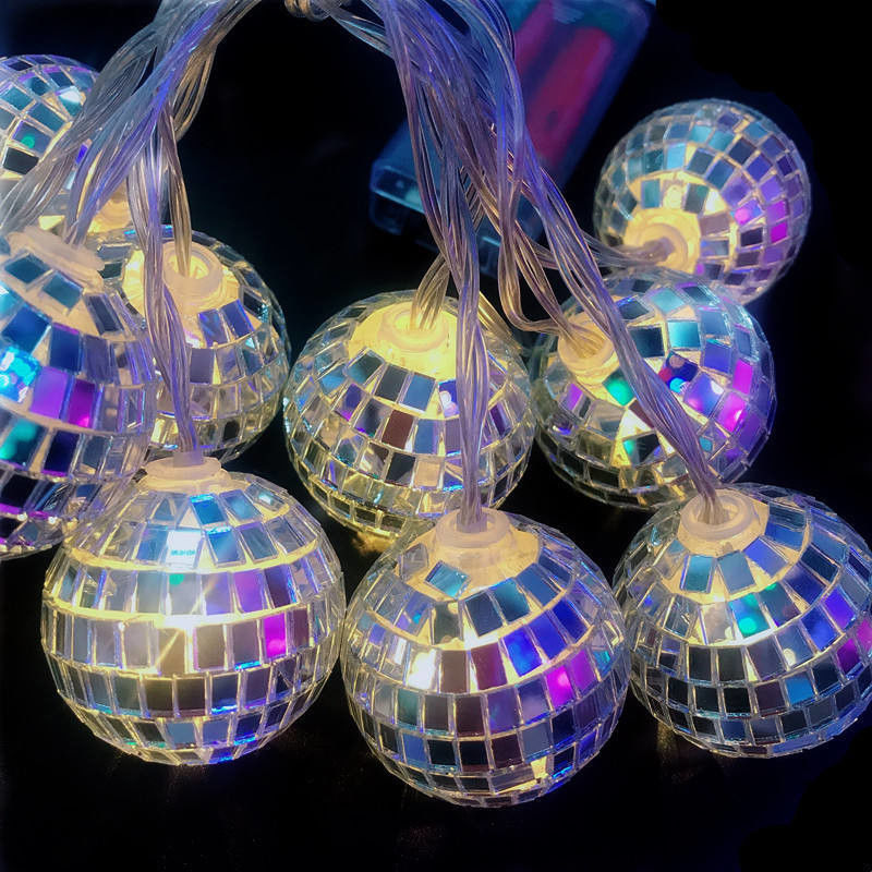 Lampe à cordes LED à bille de miroir argentée pour la fête de Noël