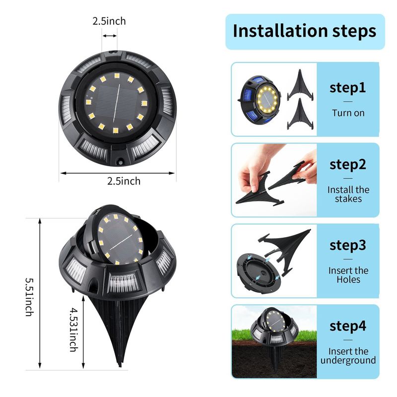 Lumière solaire souterraine de 3V pour la décoration de jardins en ABS/aluminium