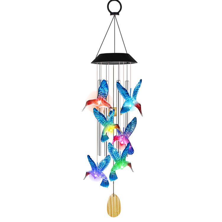 Chime éolienne étanche au soleil avec un design de colibri et de papillon changeant de couleur