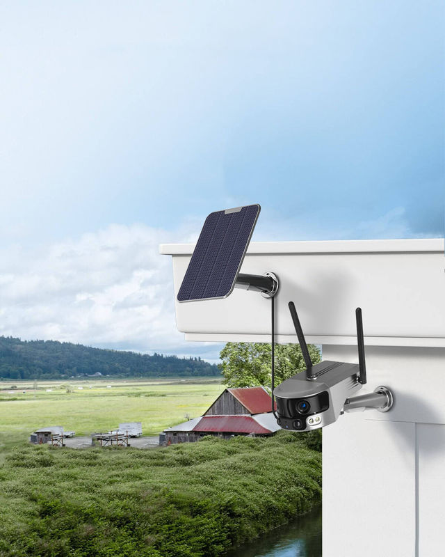8 millions d'articulations horizontales caméra solaire extérieure caméra de vidéosurveillance à double lentille