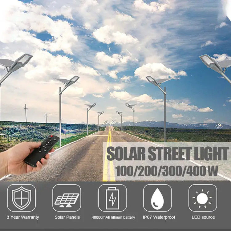 Lampes solaires à LED 300w 400w 500w 200lm/W Ip66 Lampes solaires éclairage commercial