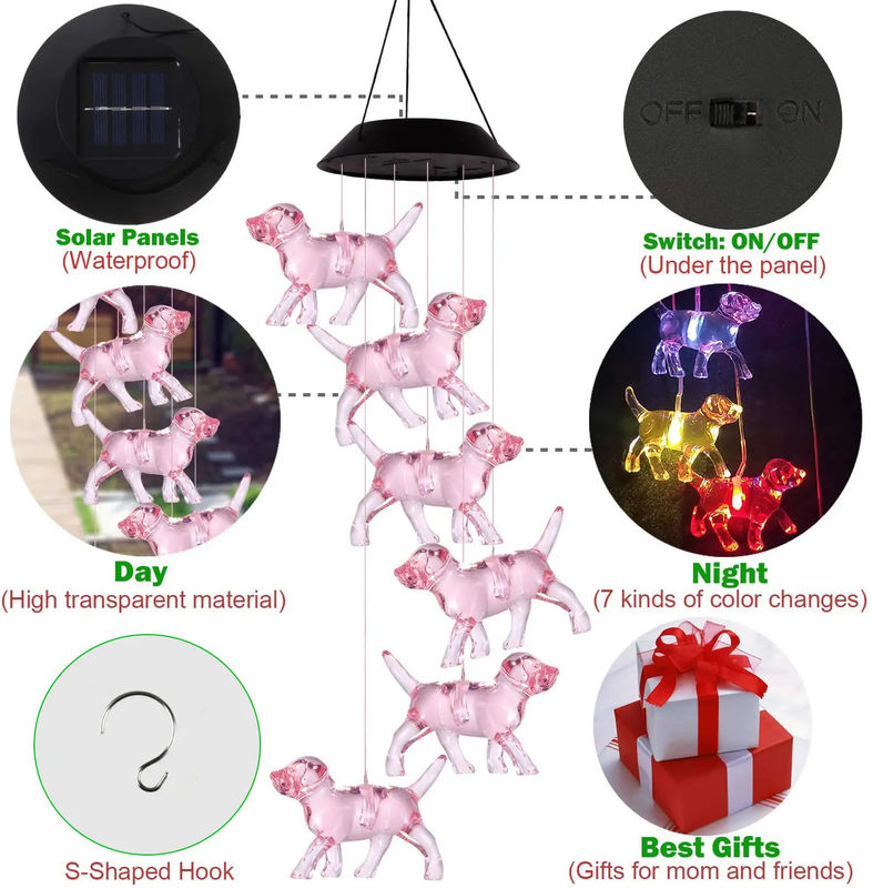 Décoration de la maison LED Solar Wind Chimes Lumière avec conception extérieure étanche et colorée