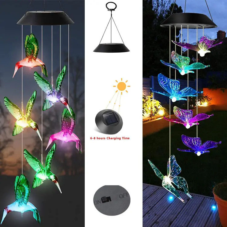 Décoration de la maison LED Solar Wind Chimes Lumière avec conception extérieure étanche et colorée