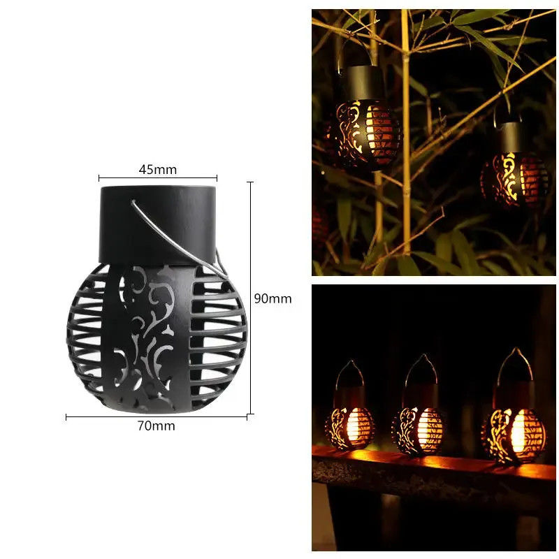Lumière solaire LED pour le jardin Décoration paysagère Lumière de flamme de lanterne suspendue en fer métallique