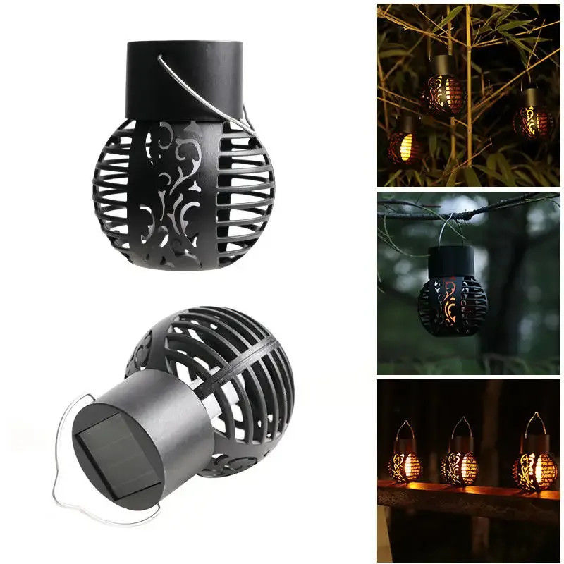 Lumière solaire LED pour le jardin Décoration paysagère Lumière de flamme de lanterne suspendue en fer métallique