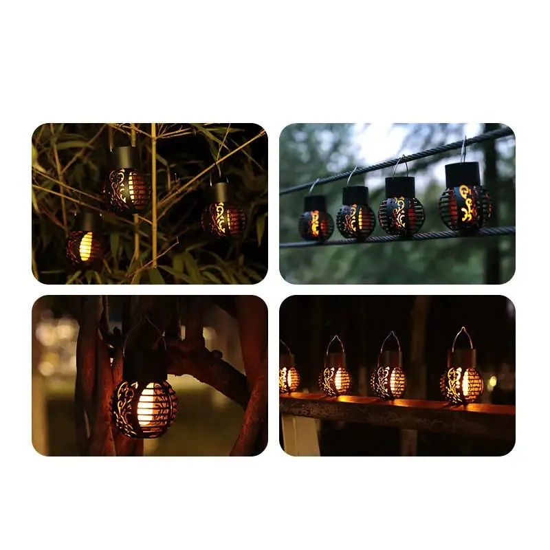 Lumière solaire LED pour le jardin Décoration paysagère Lumière de flamme de lanterne suspendue en fer métallique