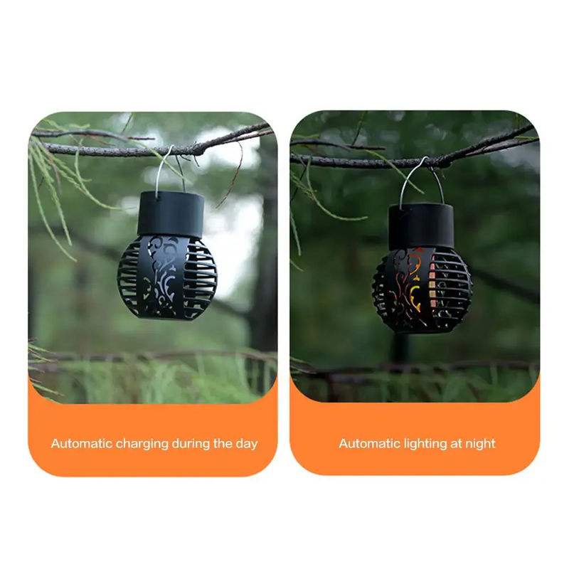 Lumière solaire LED pour le jardin Décoration paysagère Lumière de flamme de lanterne suspendue en fer métallique