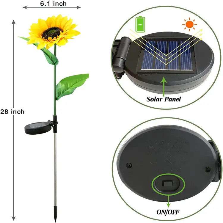 Lampes solaires à LED étanches jardin décoratif tournesol Solaires pour le patio de la cour du jardin