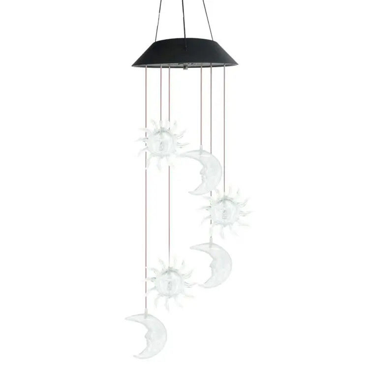 Soleil Lune Lumières solaires Chimes de vent colorées pour jardin Résistant à l'eau Gradient de sept couleurs
