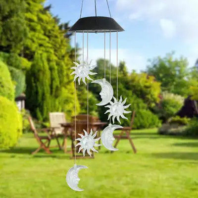 Soleil Lune Lumières solaires Chimes de vent colorées pour jardin Résistant à l'eau Gradient de sept couleurs