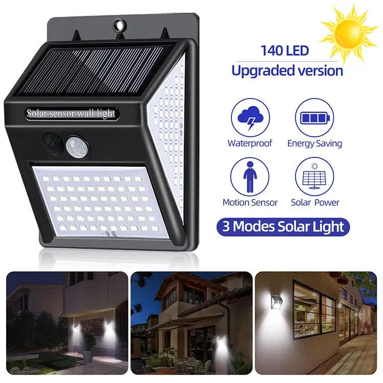 120° Angle de rayon Lampes solaires de jardin à l'extérieur Lampes de nuit de sécurité LED avec capteur de mouvement